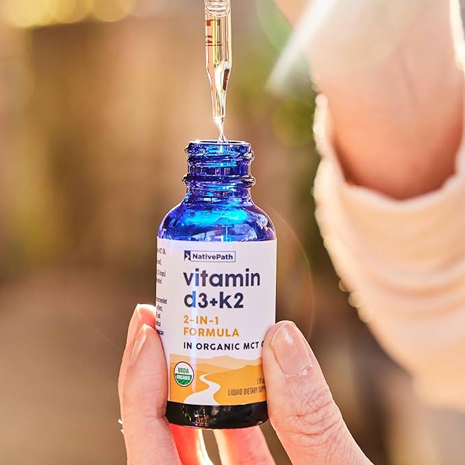 NativePath D3K2 Tincture - 2000IU Vitamin D3 and Vitamin K2 Supplement with Organic MCT Oil - 1 Fluid Ounce - Rapid Bioavailability Multi-Vitamin for Bone Strength and Total Body Wellness, 30 Servings