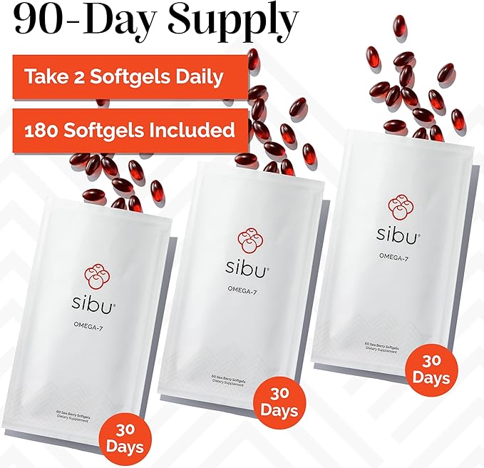 sibu Omega-7 Softgels, Premium Organic Himalayan Sea Buckthorn Oil (180ct, 90 Day Supply) – Supplement for Healthy Skin, Hair, Nails and Dryness