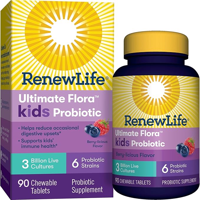 Renew Life Kids Probiotic Gummies, Supports Digestive & Immune Health, Soy, Dairy & Gluten Free, Berry, 90 Chewable Tablets