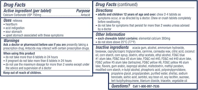 TUMS Chewy Bites Antacid Tablets for Chewable Heartburn Relief and Acid Indigestion Relief, Assorted Berries - 60 Count
