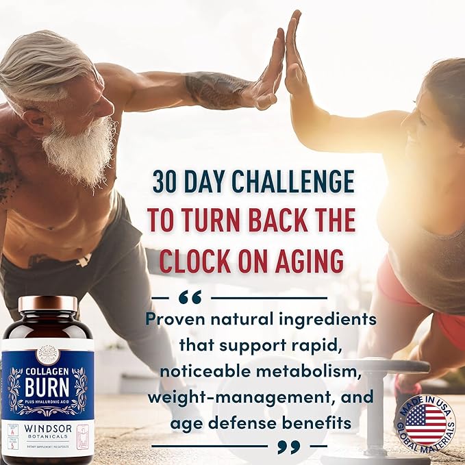 Thermogenic Multi Collagen Burn Capsules - Hydrating Hyaluronic Acid, Marine Collagen Supplements for Women and Men & Vitamin C - Hydrolyzed Collagen Complex 5 Types- 2-Pack, 180 Pills