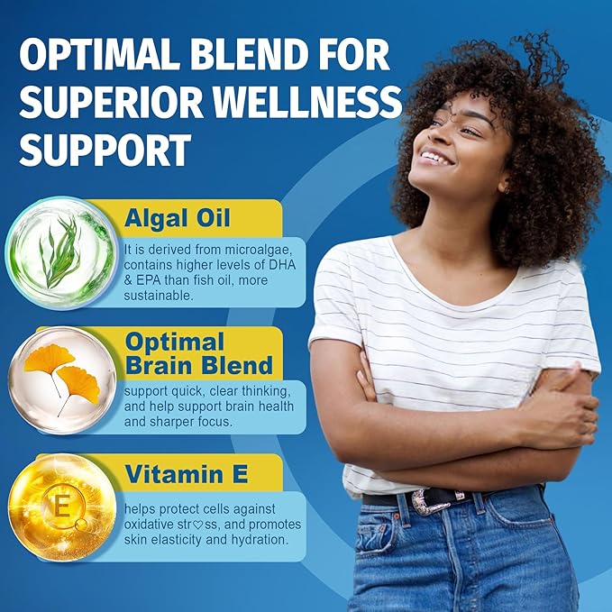 (Made in USA) Fish Oil Alternative Omega-3 Supplement for Women Men, Vegan Algae Oil Science Backed 2:1 Ratio DHA 720mg EPA 360mg, Plant Based Omega-3 Softgels for Brain Eye, No Fish Taste, 240Cts