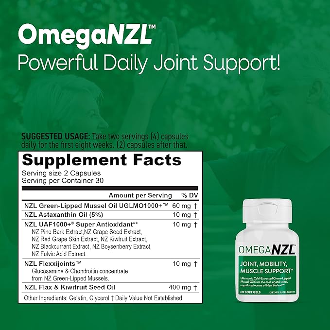 Original Omega-3 Joint Support Supplement, Best Natural Muscle Relief, Green Lipped Mussel Oil, 60 Softgels, No Fishy Aftertaste