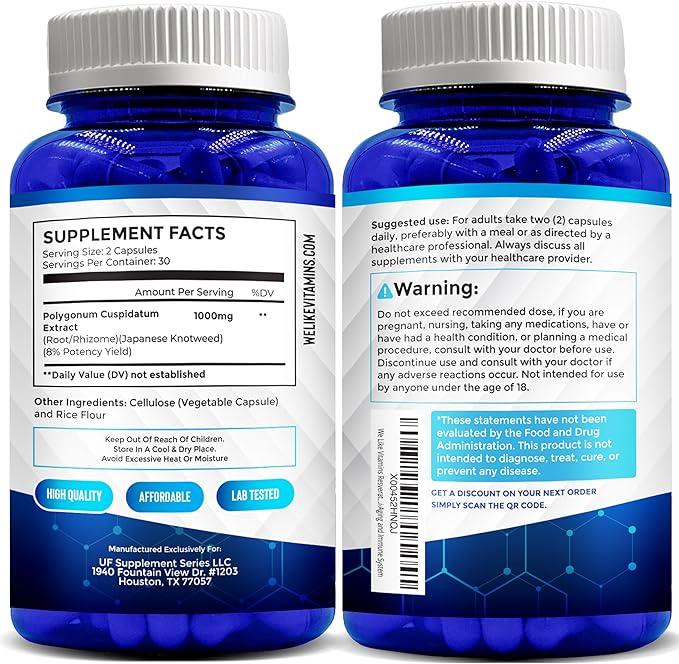 We Like Vitamins Resveratrol 1000mg per Serving - 60 Easy to Swallow Veggie Capsules - Natural Resveratrol Supplement 1000mg - Antioxidant Supplement Helps Support Immune System