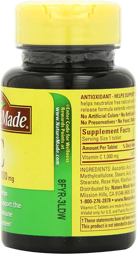 Nature Made Vitamin C 1000 mg Time Release Tablets with Rose Hips, 60 Count to Help Support the Immune System