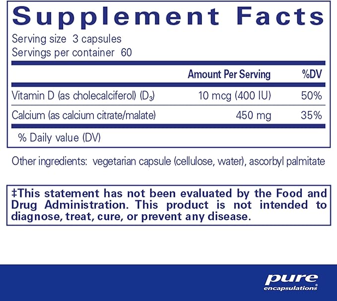 Pure Encapsulations Calcium with Vitamin D3 | Dietary Supplement to Support Bone, Colon, and Cardiovascular Health* | 180 Capsules