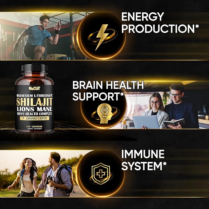 210 Capsules - Magnesium with Lions Mane, Shilajit Capsules, and Male's Health Complex as Ashwagandha, Maca Root & More - Support Immune, Brain Health, and Energy Production