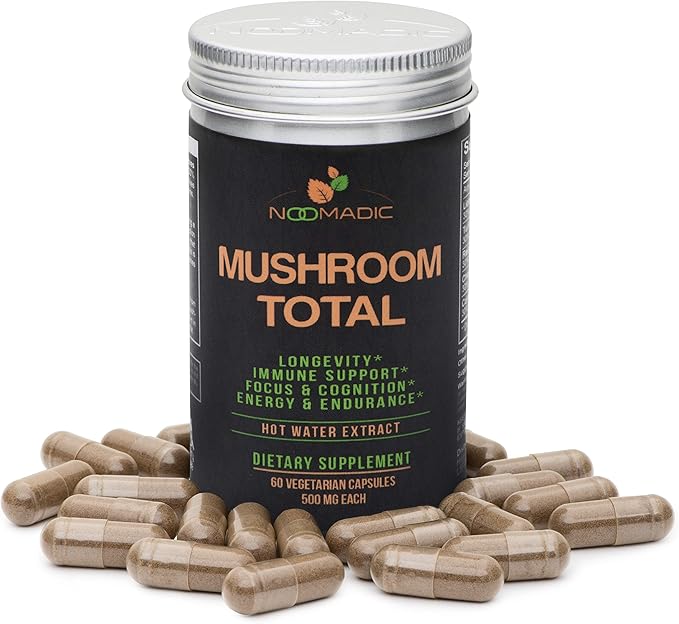 Mushroom Total, 60 Capsules, 500mg, 30% Beta Glucans, Adaptogenic Mushroom Complex of Lions Mane, Turkey Tail, Chaga, Reishi, Cordyceps, Hot Water Extract, Fruiting Bodies.