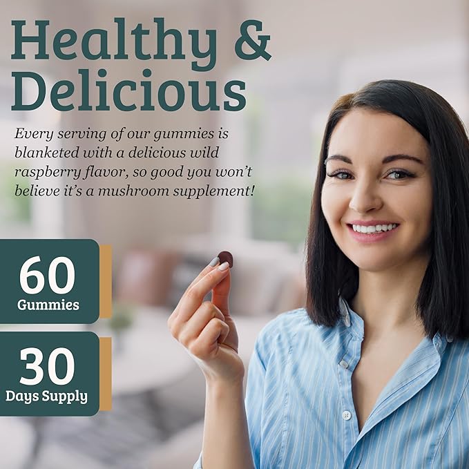 SUNMED All-in-One Mushroom Gummy Supplements for Focus, Energy, Mood & Immune Support – 10 Functional Mushrooms (Lion’s Mane, Reishi, Cordyceps, Chaga) | Wild Raspberry Flavor, 60ct