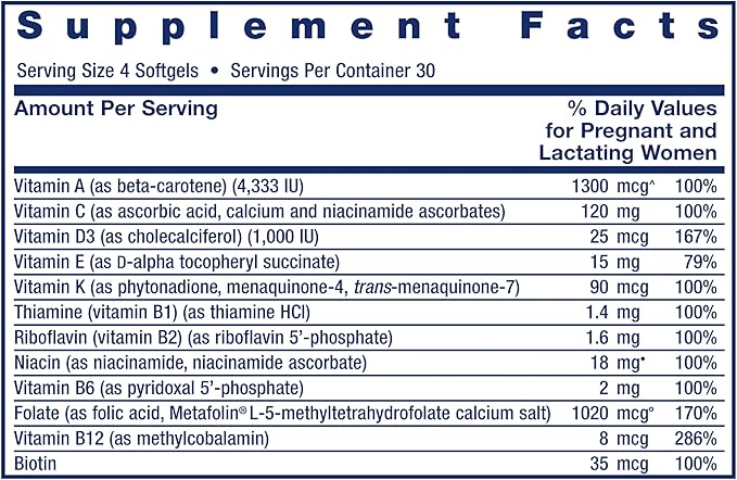 Life Extension Prenatal Advantage Supplement – Comprehensive Prenatal Vitamin for Pregnant Women - Complete Multivitamin for Healthy Brain with DHA - Non-GMO, Gluten-Free -120 Softgels