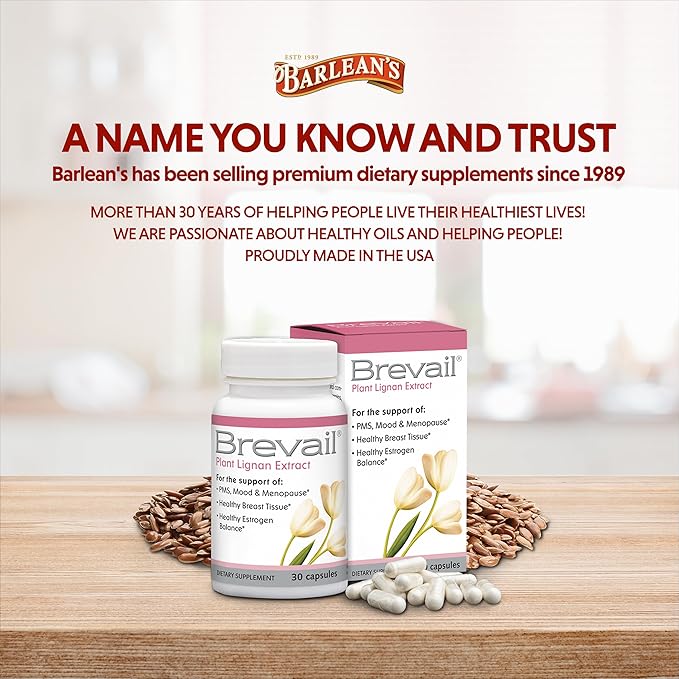 Brevail Plant Lignan Extract Capsules, Proactive Breast Health Supplement with 50 mg SDG Lignans from Flax Seed Hulls for Healthy Estrogen Balance and PMS Mood Support Pills, 30 Count