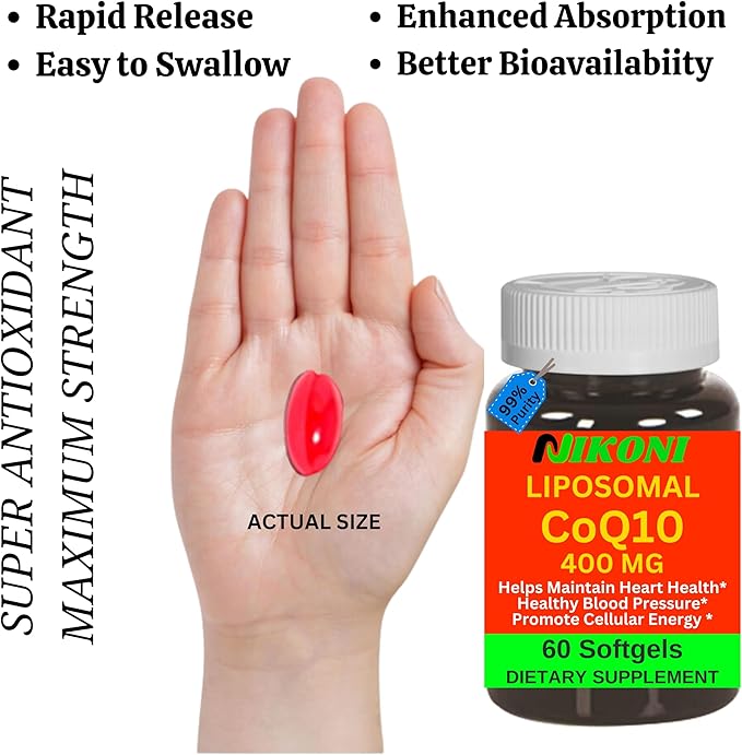 Liposomal CoQ10 400 mg, Higher Absorption, Supports Heart, Brain & Energy (60 Softgels)