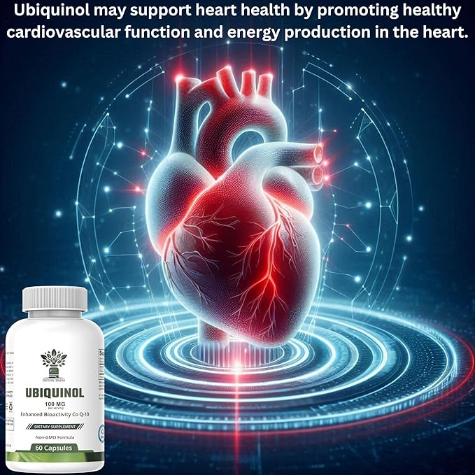Ubiquinol CoQ10 100mg - Enhanced Bioavailability, High Absorption Coenzyme Q10 Supplement - Non-GMO, Gluten Free co q10 for Heart Health, Healthy Blood Pressure Levels, 60 Capsules