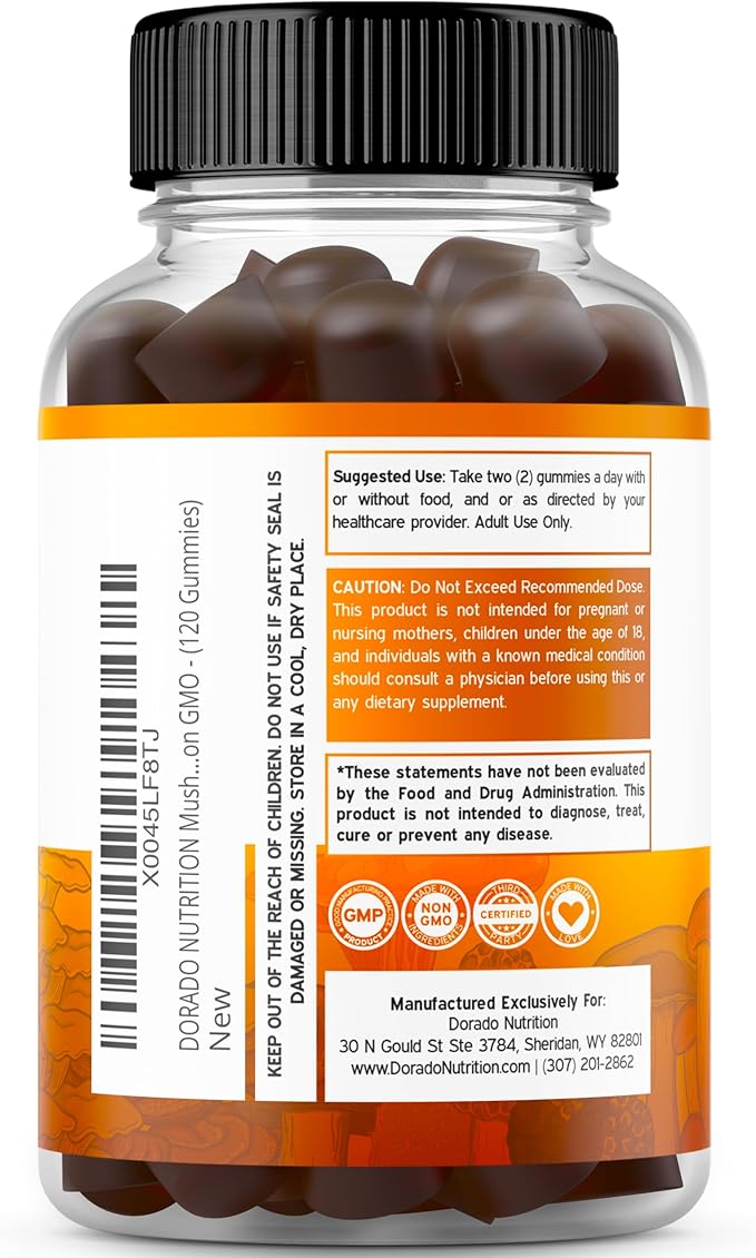 Mushroom Gummies 10 in 1 Blend (60 Gummies with Lions Mane, Cordyceps, Reishi & More Functional Mushrooms) Focus & Brain Gummy Mushroom Supplement - Vegan Safe & Third Party Tested - USA Made