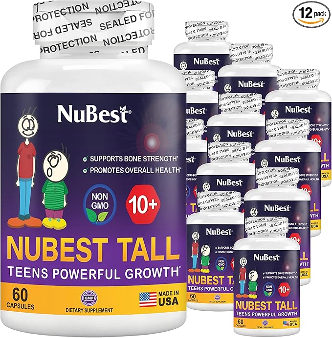 NuBest Tall 10+ - Height Growth Supplement for Children (10+) & Teens Who Drink Milk Daily, Height Growth Pills with Calcium, Vitamins & Minerals - Helps Height Increase - 12 Pack | 12 Month Supply