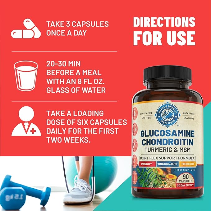 Advanced Joint Support Supplement with Glucosamine Chondroitin MSM Turmeric Boswelia. Supports Inflammatory Response, Discomfort Relief for Knees Hands Back & Joints. NSF Certified, USA Made. 90 Count