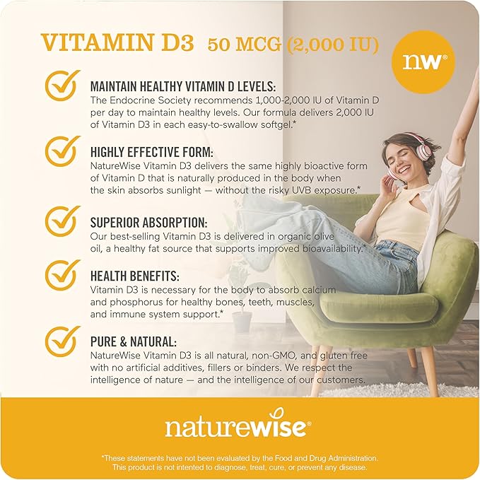 NatureWise Vitamin B12 1000mcg 360 Softgels and Vitamin D3 2000iu 360 Count for Energy, Immunity and Bone Support