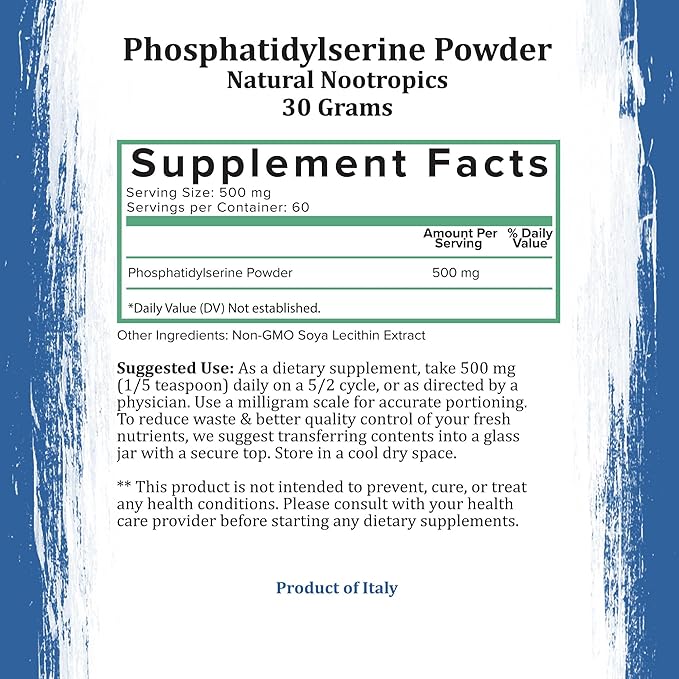 Holistic Bin Phosphatidylserine Powder | Phosphatidylserine Supplement Powder Extracted from Non GMO Soy Lecithin | Nootropics Brain Support Supplement for Memory & Focus