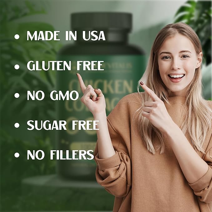 Chicken Collagen Capsules - Type II Collagen Nutritional Supplement for Joint, Skin & Bone Support-Non-GMO, Anti-Aging Supplements with Hydrolyzed Collagen Peptides - 100 Capsules