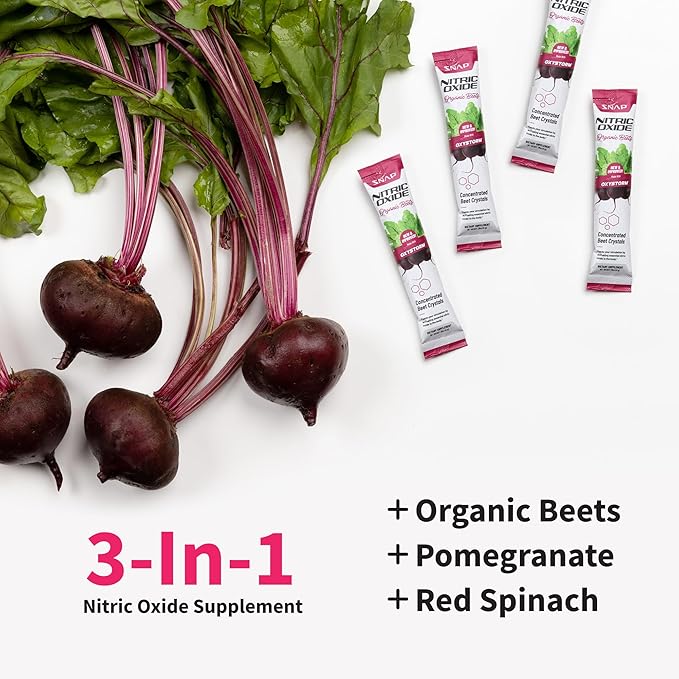 Snap Supplements USDA Organic Beet Root Powder, 3-in-1 Nitric Oxide Supplement, Support Healthy Blood Pressure and Blood Circulation, 250g (10 Stick Packs, Original Berry)