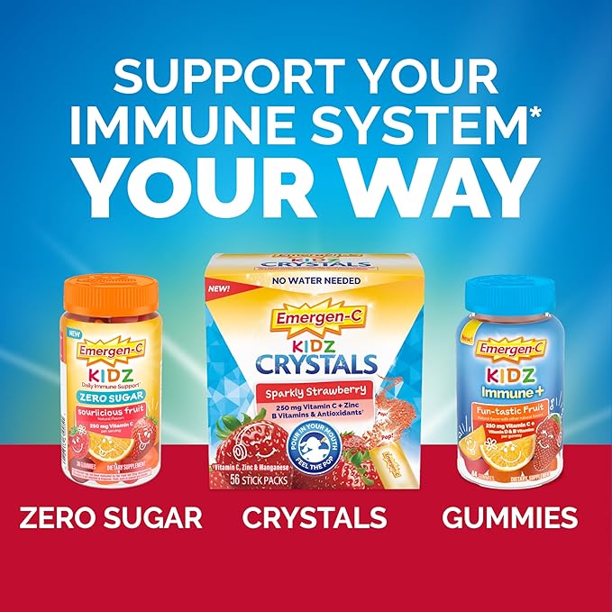 Emergen-C Kidz Immune+ Immune Support Dietary Supplements, Flavored Gummies with Vitamin C, B Vitamins and Vitamin D for Immune Support, Fun-Tastic Fruit Flavored Gummies - 44 Count