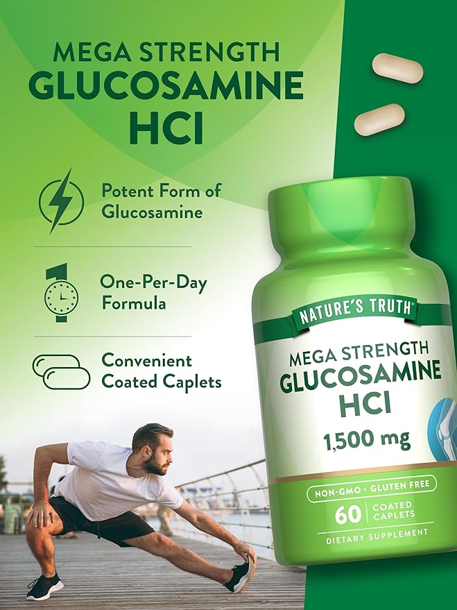 Nature's Truth Glucosamine HCI 1500mg | 60 Caplets | Mega Strength | Non-GMO & Gluten Free Supplement
