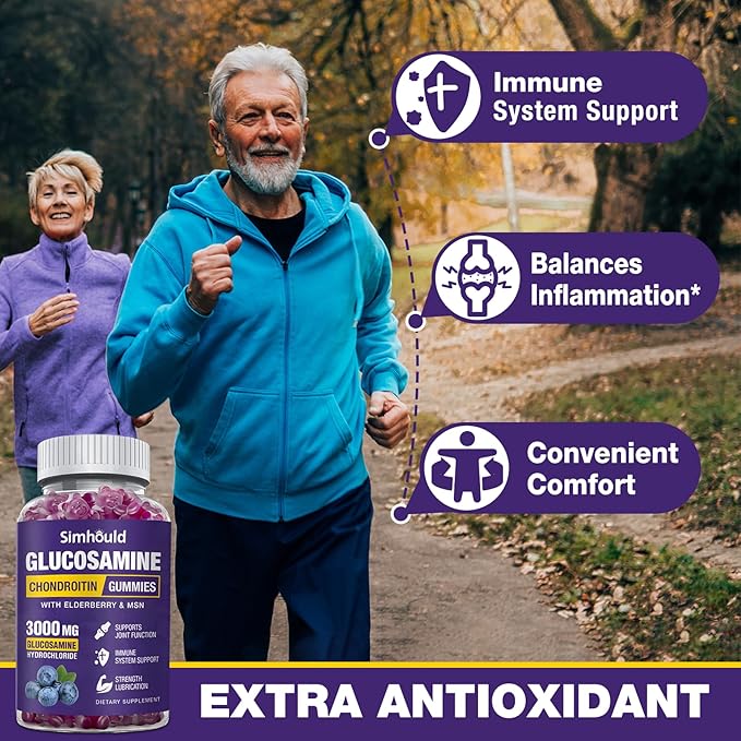 3 Packs Glucosamine Chondroitin Gummies - 3000MG Extra Strength Joint Support Supplement with MSM & Elderberry, Flexibility, Antioxidant Immune Support Gummy for Adults, Men & Women
