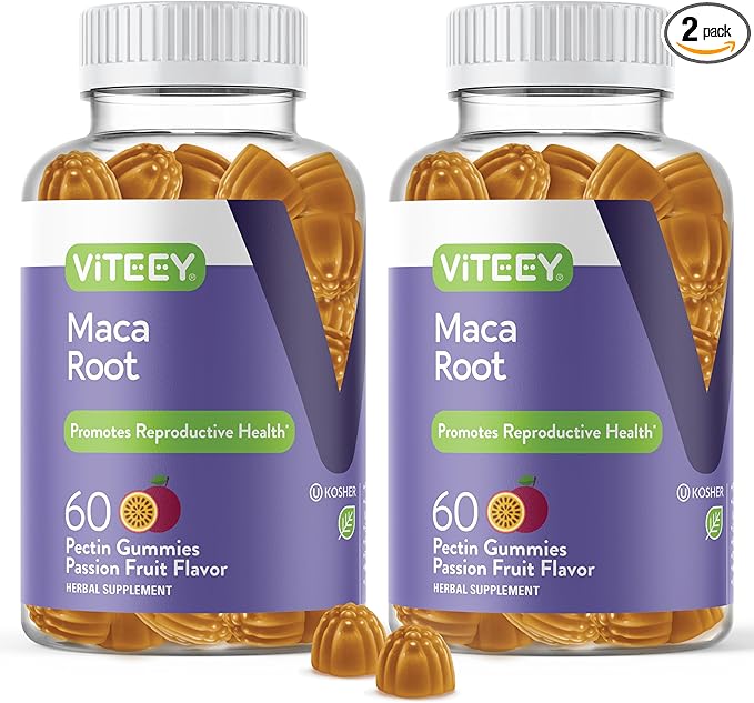 Maca Root Gummies for Men and Women - Reproductive Health, Energy, Drive, Stamina & Hormone Support - Vegan, Gluten Free, Gelatin Free, GMO Free, Tasty Chewable Passion Fruit Flavored Gummy