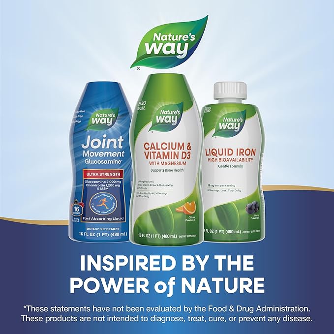 Nature's Way Calcium & Vitamin D3 with Magnesium Liquid Supplement*, Supports Bone Health*, Fast Absorbing Liquid, Gluten Free, Sugar Free, Citrus Flavored, 16 Fl Oz (Packaging May Vary)