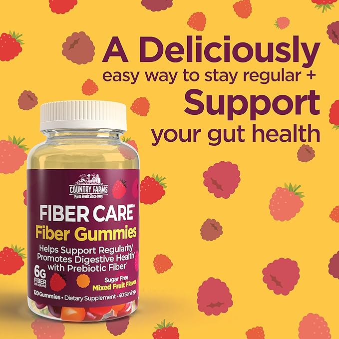 COUNTRY FARMS Fiber Care Prebiotic Gummies, 6g of Fiber Per Serving, FOS from Beets, Digestive Health, Supports Regularity, Mixed Fruit Flavor, 240 Gummies, 80 Servings, 2 Pack