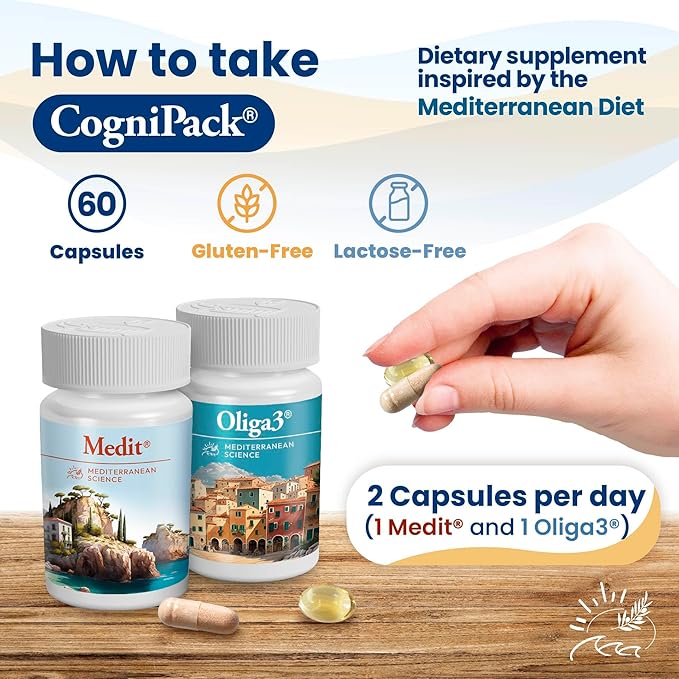 Brain Boosting Vitamins for Memory & Focus | Omega-3 EPA DHA with Vitamin E, D, Magnesium, Zinc, Selenium | Mediterranean Diet | Saffron | CogniPack