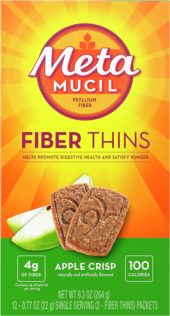 Metamucil, Fiber Thins, Daily Psyllium Husk Fiber Supplement, Supports Digestive Health and Satisfies Hunger, Apple Crisp Flavor, 48 Total Servings (4 Packs of 12)