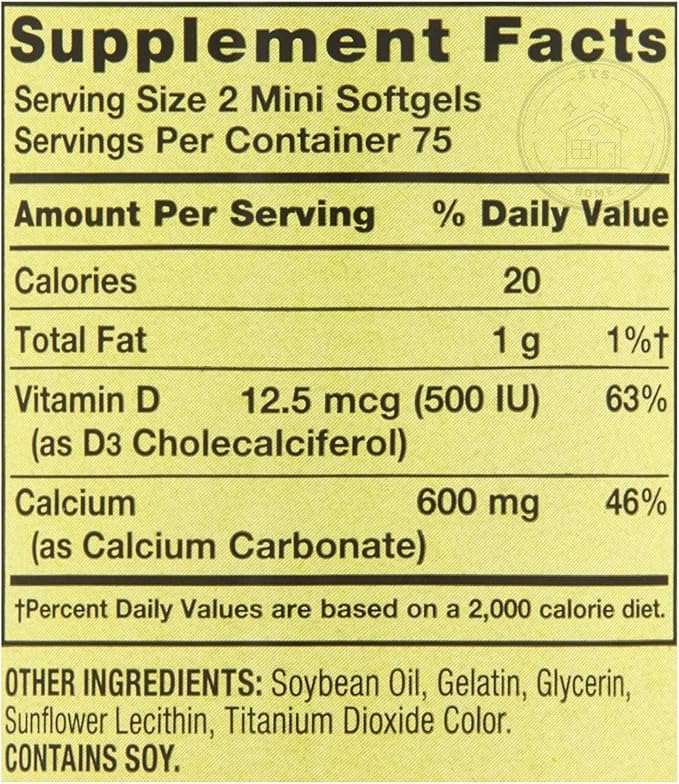 Spring Valley Calcium Plus Vitamin D3 150 Mini Softgels | Calcium Supplement | CaIcium mini softgels | CaIcium 600 mg with Vitamin d3 | 150 Mini Softgels + STS Sticker