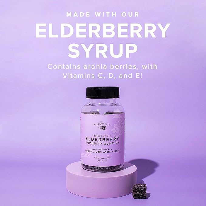 Extra Strength Elderberry Gummies with Vitamins C, D,E and Zinc for All-Natural Immune Support, No Artificial Ingredients (90 Count)