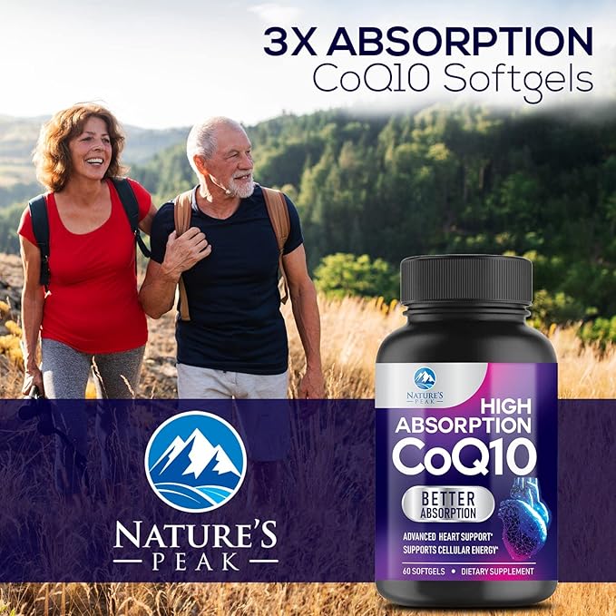 Co Q 10 Supplement - CoQ10 100mg Antioxidant, Heart Health Support & Energy Production - Coenzyme Q10 (Ubiquinone) Vitamins Increased Absorption, Gluten Free, Women & Men 2 Month Supply - 60 Softgels