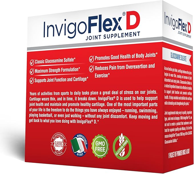 INVIGOFLEX 1500mg of Glucosamine Sulfate Powder (Classic Formulation) - Premium Joint Supplement for Knees, Hands, Back, and Hip Support D: Glucosamine Sulfate, Packets - 60 Packets