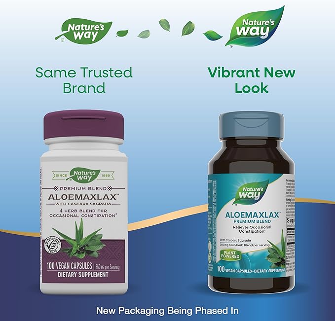 Nature's Way AloeMaxLax with Cascara Sagrada, Occasional Constipation Relief*, 100 Vegan Capsules
