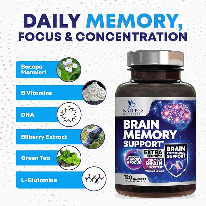 Brain Supplements for Memory and Focus - 40 Nootropics & Vitamins to Support Mental Alertness, Clarity & Concentration, Brain Health Cognitive Memory Pills, B6, B12, Phosphatidylserine - 120 Capsules