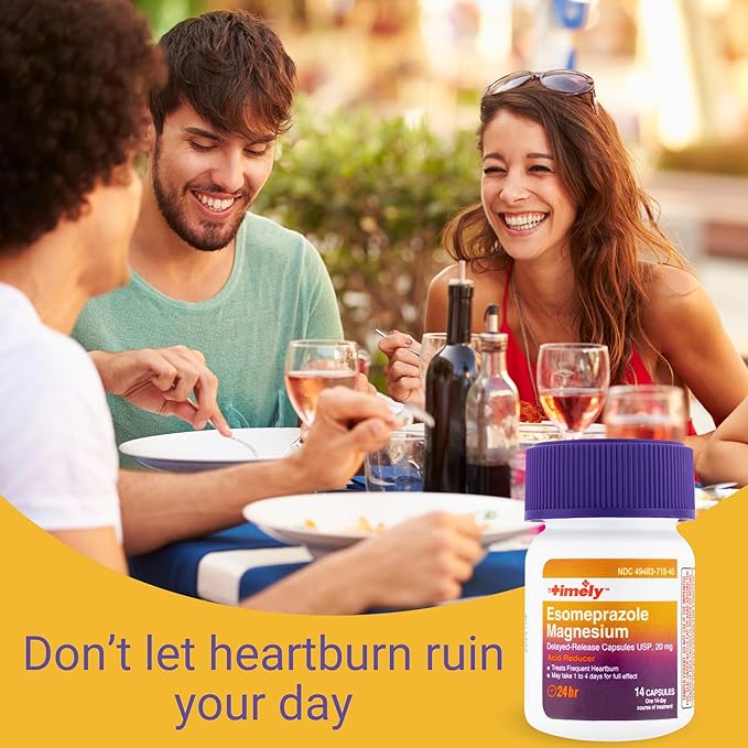 Timely Esomeprazole Magnesium 20mg Antacid Pills - Stomach Acid Reducer, Frequent Heartburn Relief & Acid Reflux Medicine - 24 Hour Esomeprazole Delayed Release Capsules - 42 Count