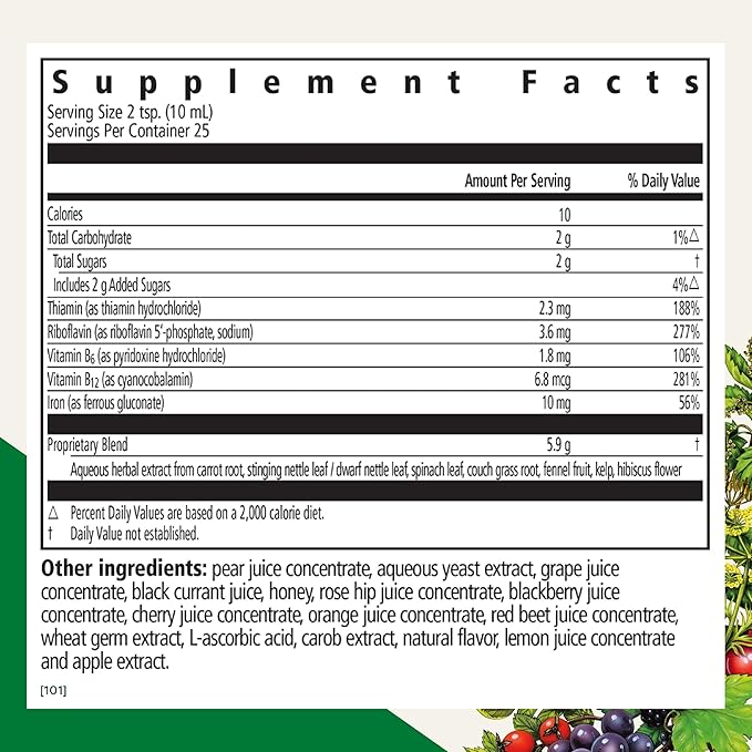 Floradix by Salus Iron & Herbs - Liquid Herbal Supplement for Energy Support* - Iron Supplement with Vitamin C & B Complex Vitamins - for Men & Women - 8.5 Fl Oz