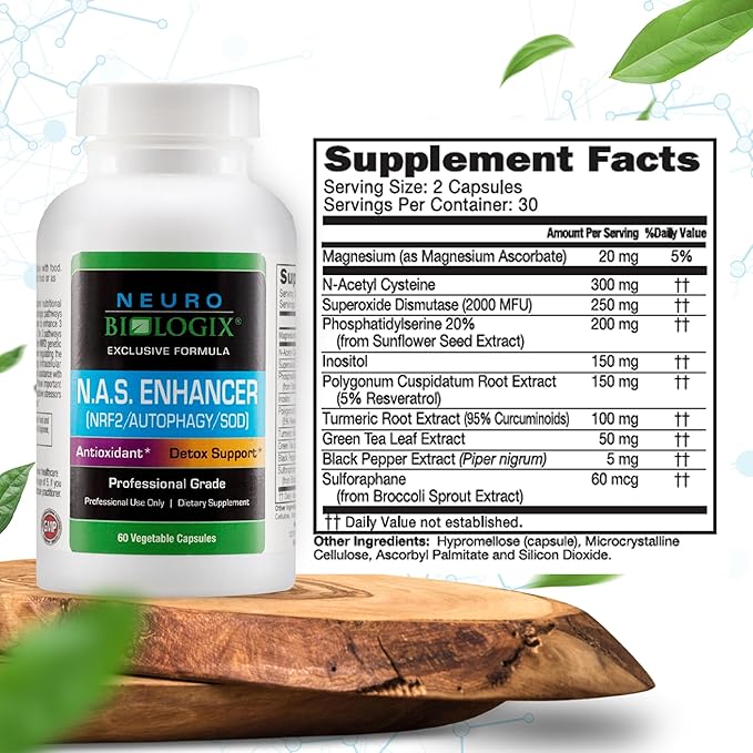 NAS Enhancer - Advanced Antioxidant & Energy Supplement – Supports Cellular Detox & Defense, Metabolic Balance & Longevity with NRF2 Activator, Turmeric, Piperine & Glutathione - 60 Veg Capsules