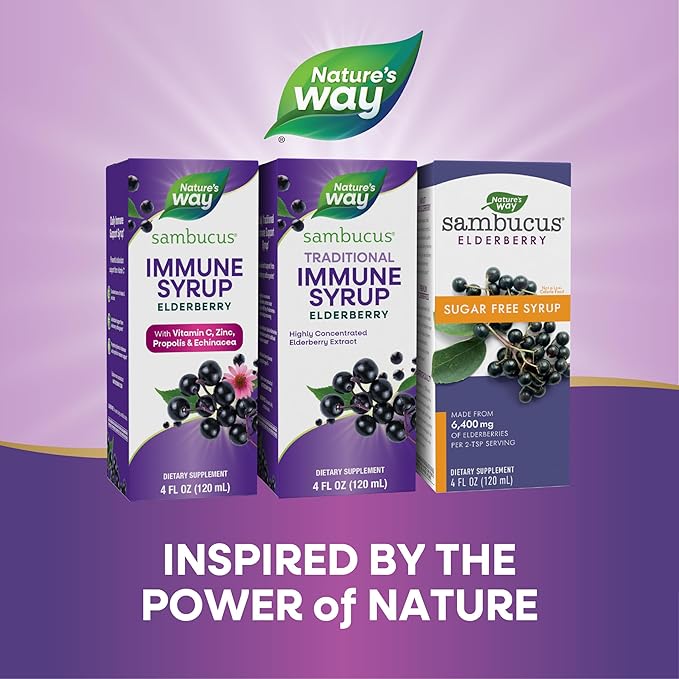 Nature’s Way Sambucus Elderberry Traditional Immune Syrup, Highly Concentrated Black Elderberry Extract, Traditional Immune Support*, Delicious Berry Flavored, 4 Fl Oz