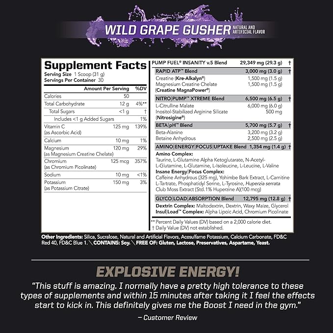 PMD Sports Ultra Pump Fuel Insanity - Pre Workout - Grape Gusher (30 Servings) Sports Omega Cuts Elite Thermogenic Fat Burner (90 Softgels)