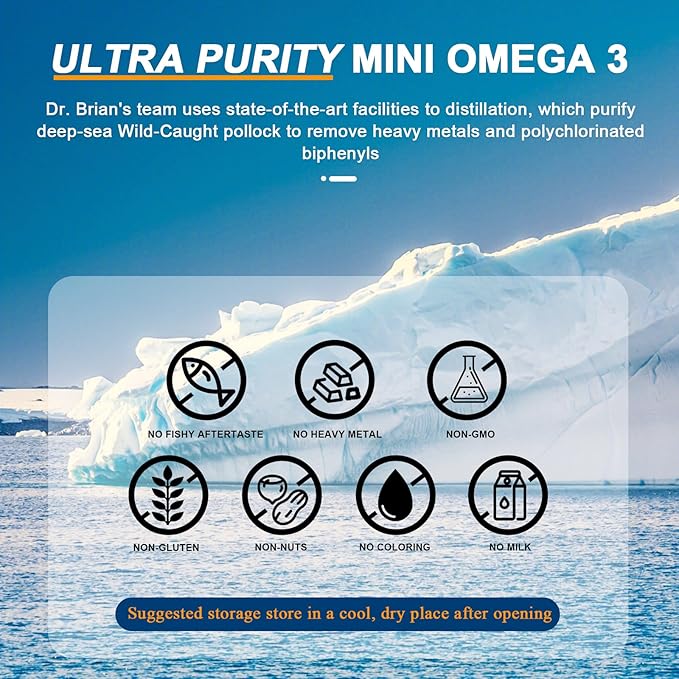 Dr.Brian Omega 3 Fish Oil 580mg per Pill, 3X Absorption rTG EPA DHA Omega 3 Supplement, Easy Swallow Mini Fish Oil Softgels for Heart, Brain, Eyes, Immune Healthy - Lemon Flavored, 130 Count