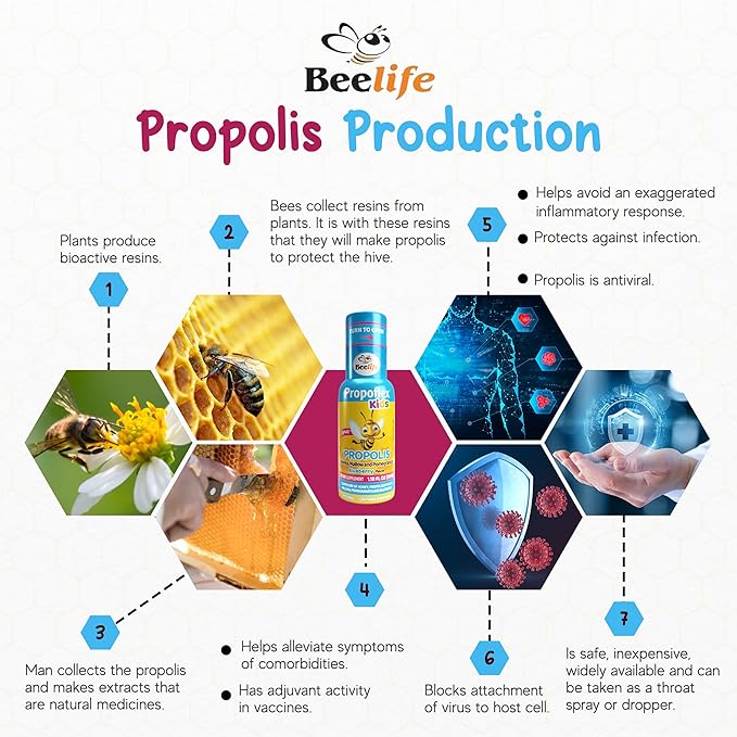 Beelife Bee Propolis Extract, Propolis Throat Spray for Kids – Propolis, Honey, Mallow, Pomegranate - Natural Immune Support & Sore Throat Relief, No Sugar - Blueberry Flavor - (35ml/ 3-Pack)