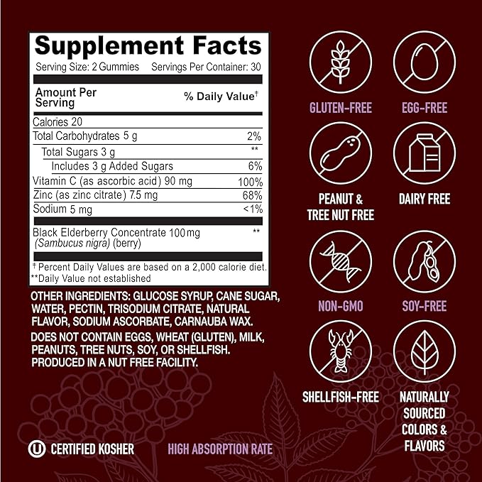 YUM-V'S Strong Earth by YumV's Immune Shield with Sambucus Elderberry Gummies for Adults - Black Elderberry with Vitamin C and Zinc - Berry Flavored Immune Support Gummies (60 Count (Pack of 1))