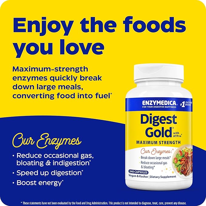 Enzymedica Digest Gold + ATPro, Maximum Strength Digestive Enzymes, Helps Digest Large Meals, for Gas and Bloating, 120 Capsules