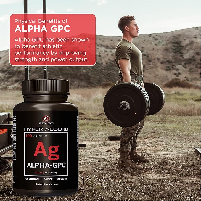Alpha GPC Supplement & BioPerine for Hyper Absorption - 120 Count, 600mg Serving - Nootropics for Memory, Focus, Energy, Motivation - Choline Supplements to Boost Acetylcholine, USA Made by RevSci