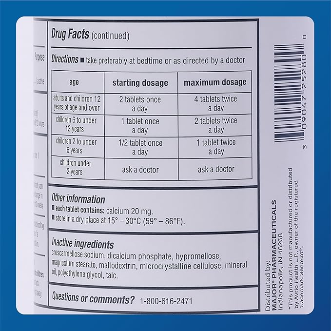 Major Senna 8.6 mg Natural Vegetable Laxative Tablets - Made With Sennosides - 1000-Count - (4 Pack)