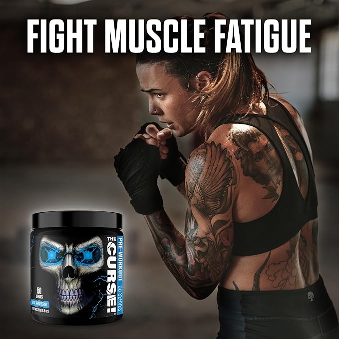 JNX SPORTS The Curse! Pre Workout Powder for Men & Women, Caffeine, Beta-Alanine, Creatine, L-Citrulline, 50 Servings, Blue Raspberry Flavor – Boost Energy, Strength & Focus